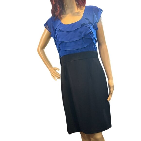 (5 for $25) Maurices Cobalt/Black Colorblock Ruffled Sheath Dress - 7/8 - Picture 2 of 5